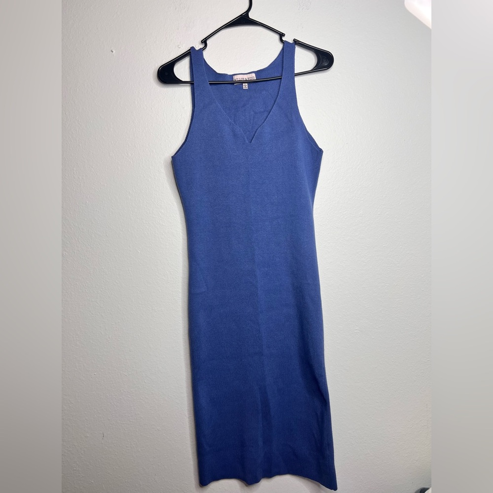 Willow & Wind Blue Micro Ribbed Knit Bodycon Midi Dress